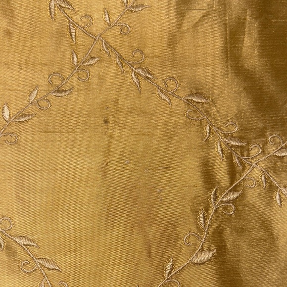 Gently Loved Gold Embroidered 100% Silk Lined Curtain Panel (only 1) - Picture 7 of 10